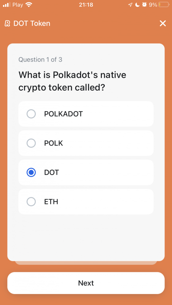 What is Polkadot's native crypto token called?