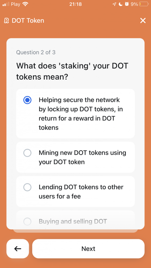What does 'staking' your DOT tokens mean?